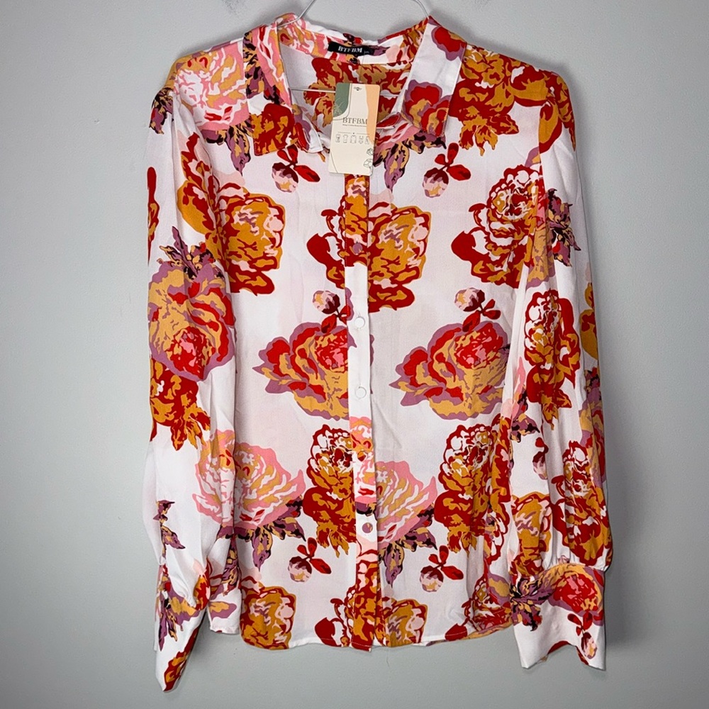 New BTFBM Floral XXL Blouse Top Red Orange